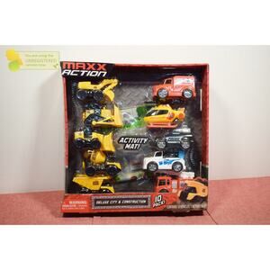 Maxx Action Deluxe City and Construction Mini Vehicle with Activity Mat 10pk
